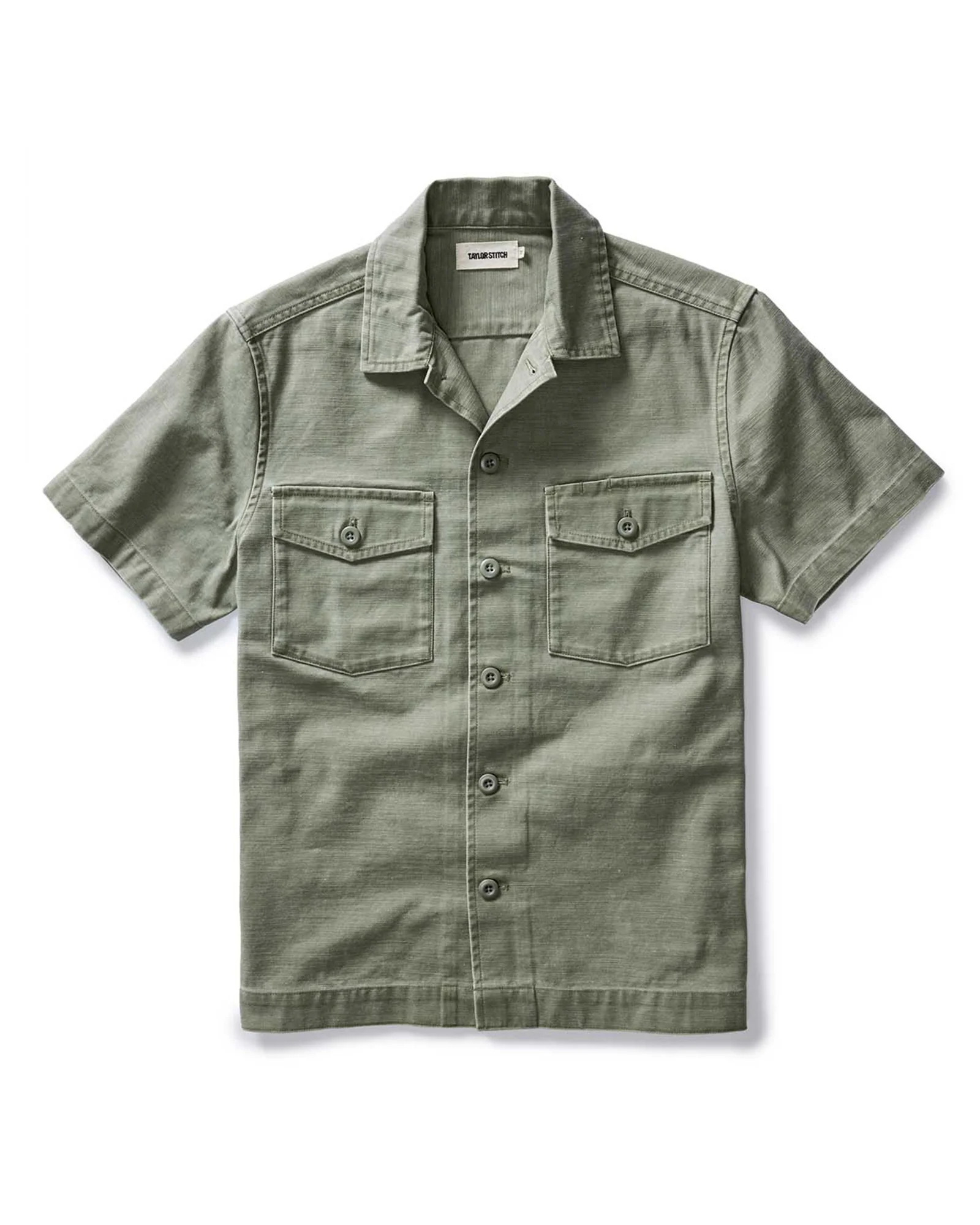 The Short Sleeve Surplus Shirt in Field Olive Reverse Sateen