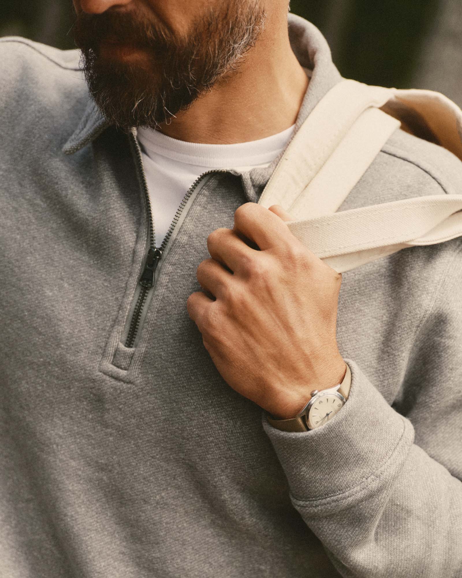 The Armor Quarter Zip in Heather Grey Cotton Hemp - Image 5