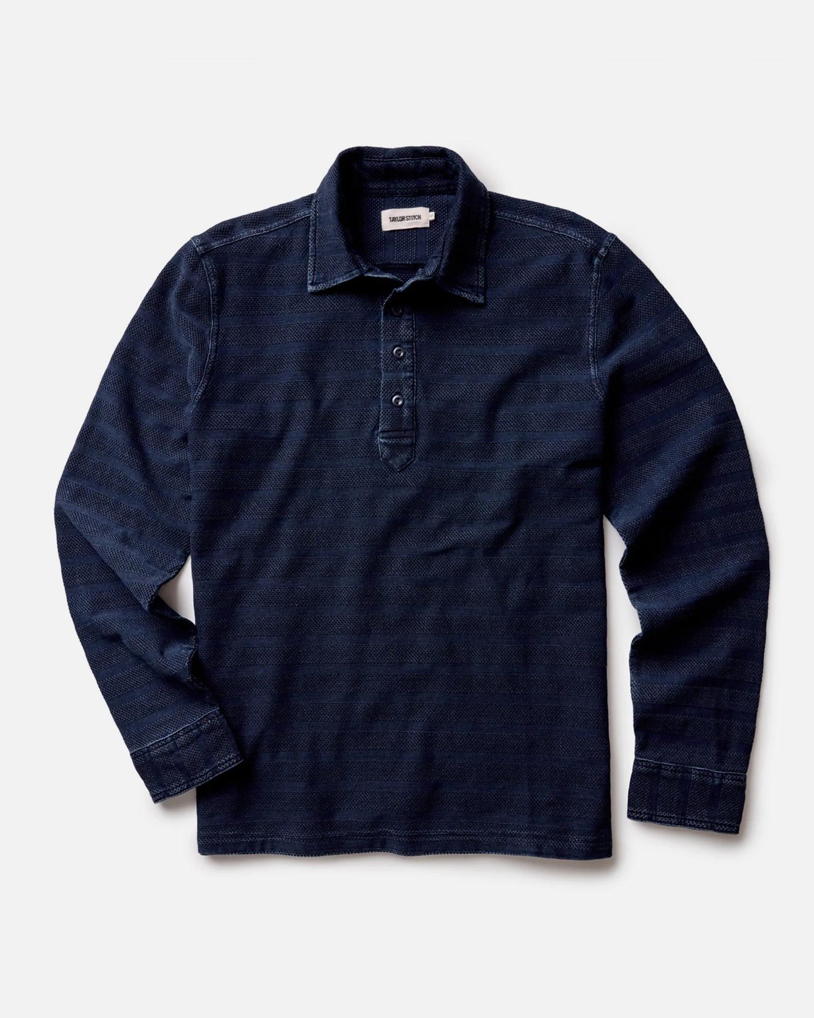 The Long Sleeve Polo in Indigo Knit Stripe