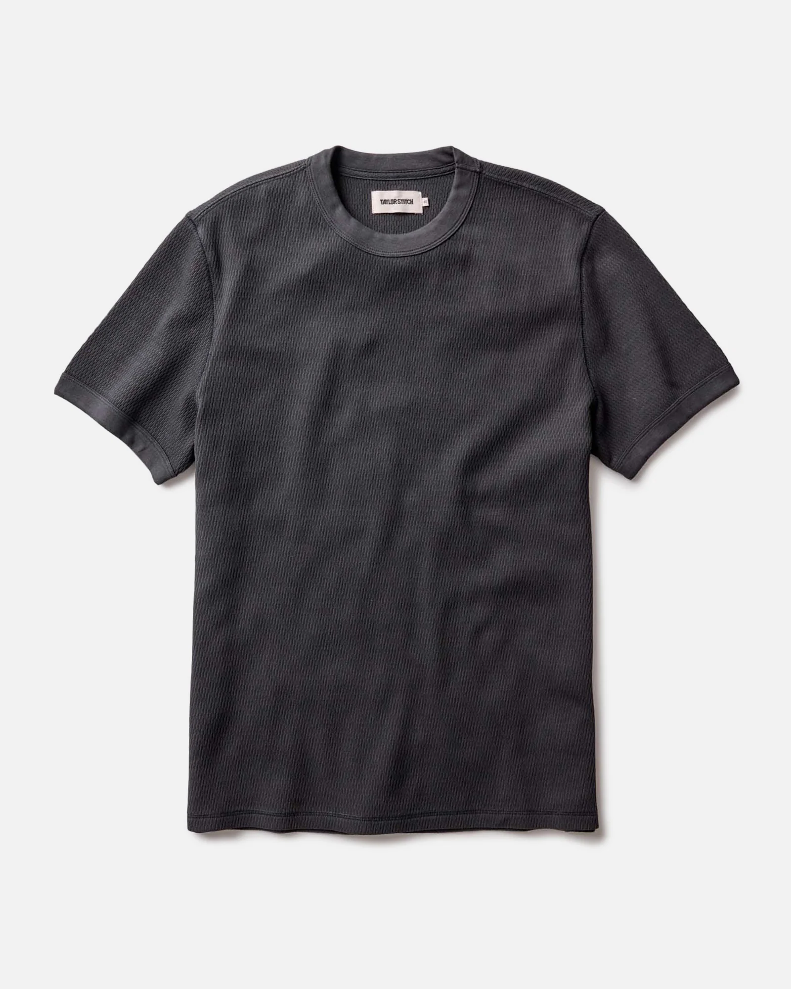 The Organic Cotton Short Sleeve Crew in Faded Black Waffle