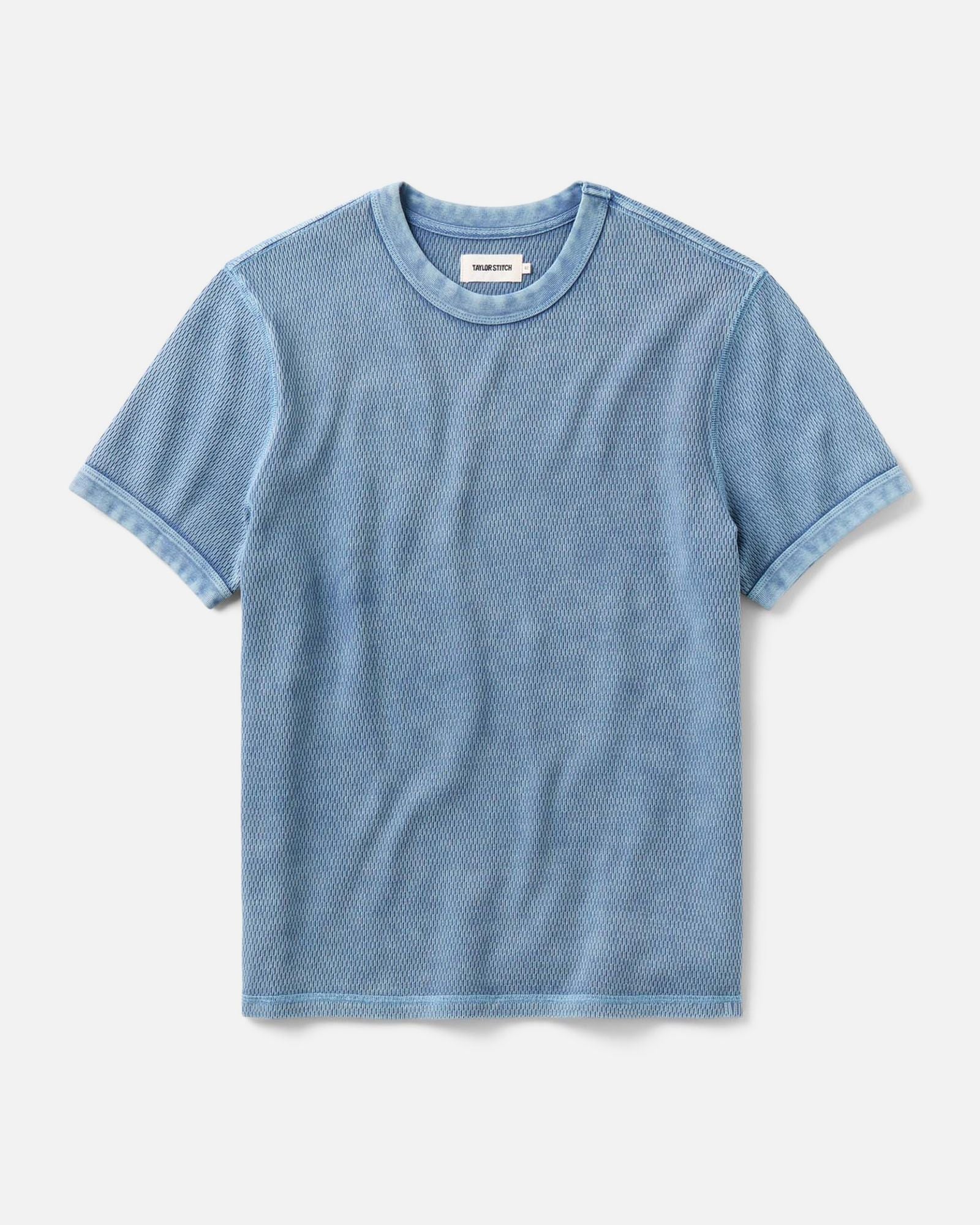 The Organic Cotton Short Sleeve Crew in Washed Blue Waffle