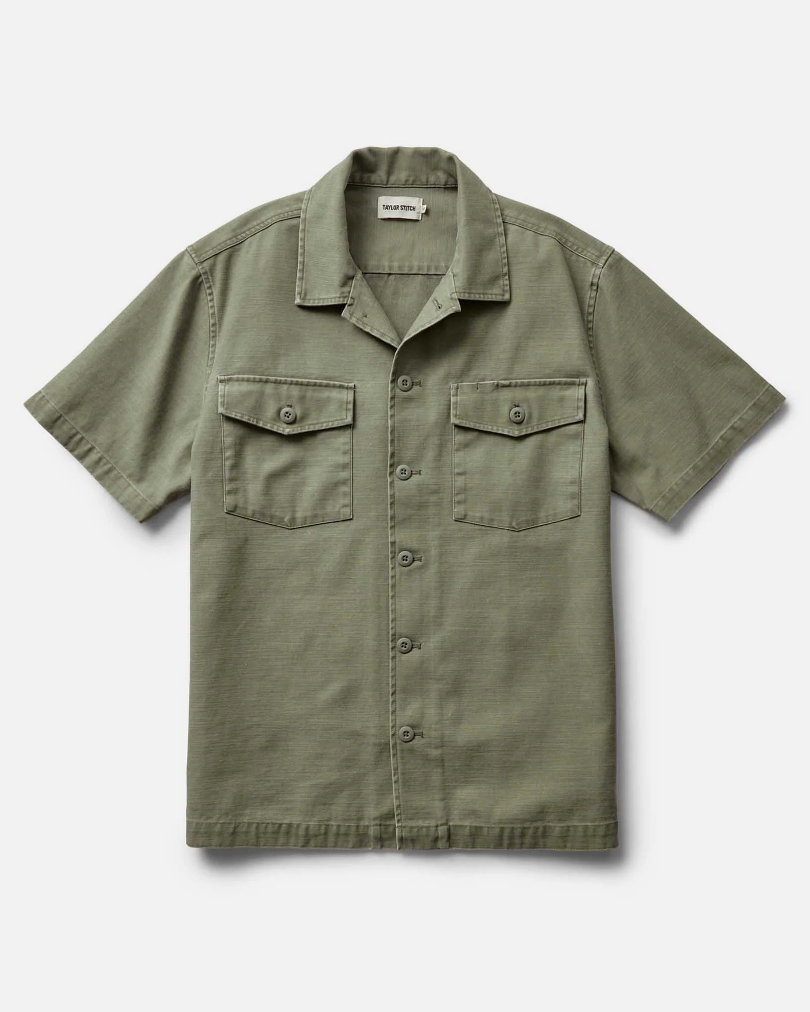 The Short Sleeve Surplus Shirt in Field Olive Reverse Sateen