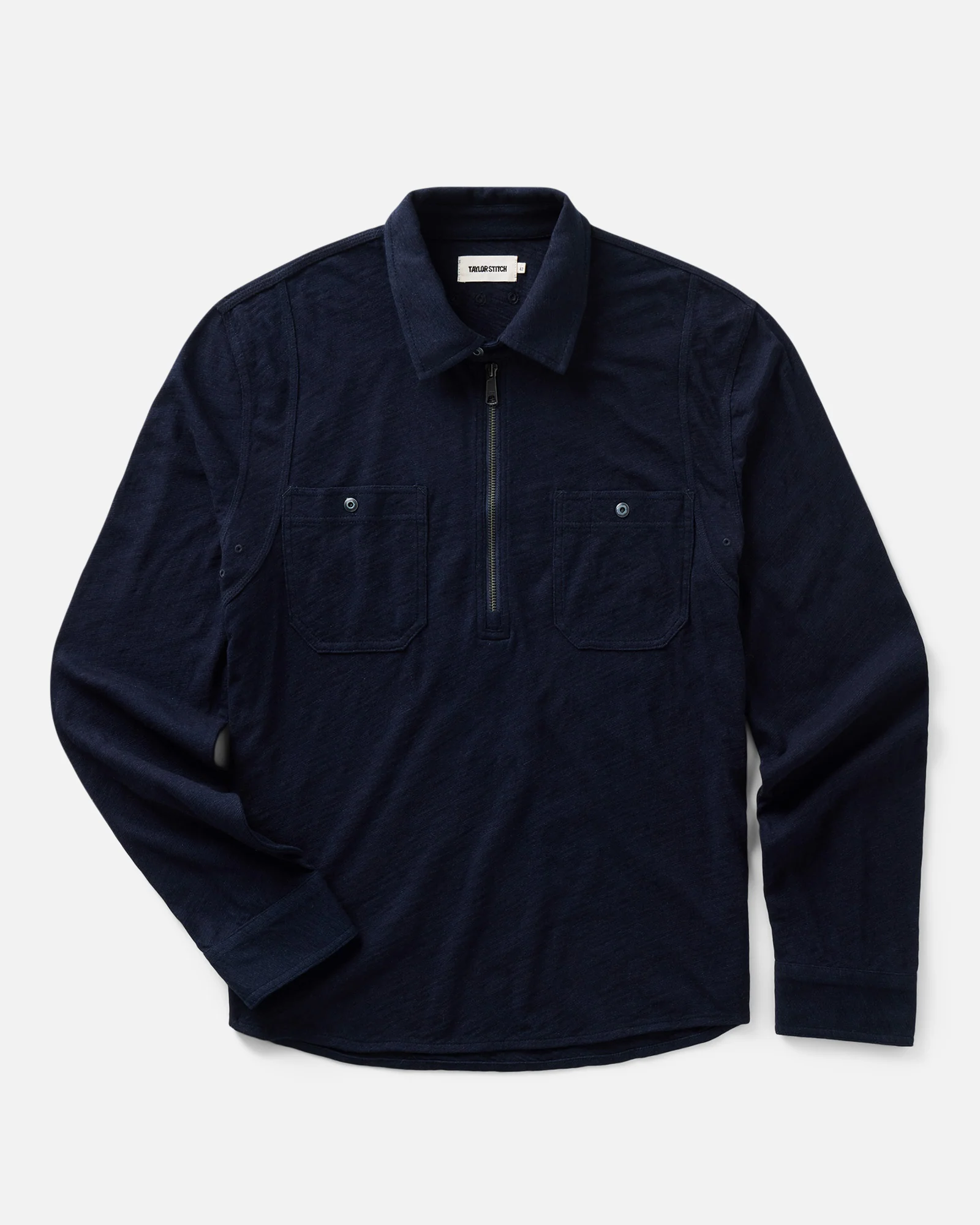 The Tiller Half Zip in Rinsed Indigo Slub