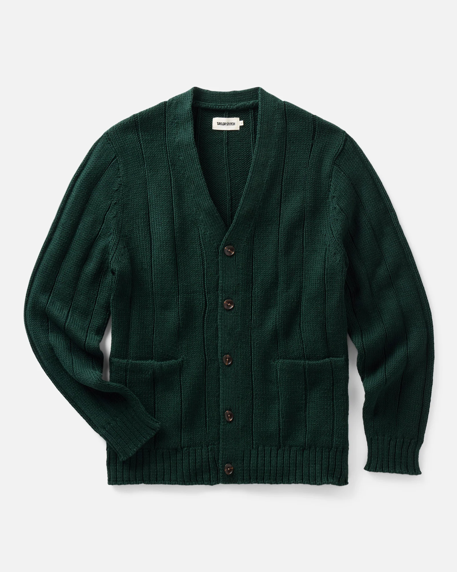 The Trench Cardigan in Dark Forest Rib Linen